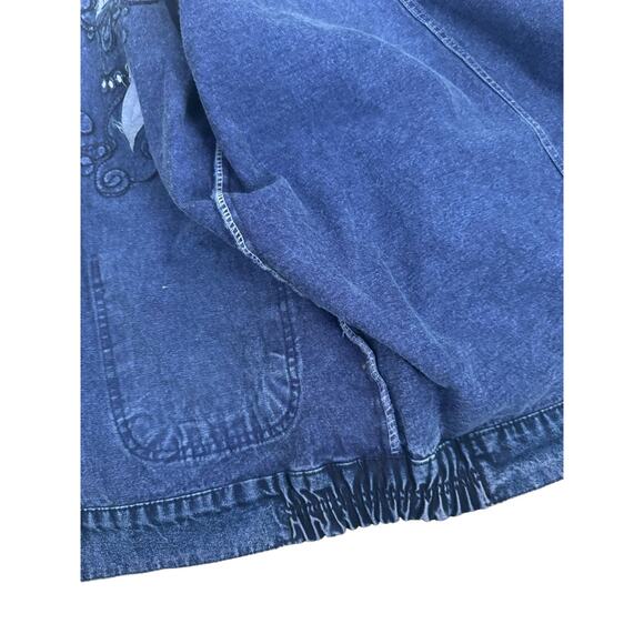 Vintage Embroidered Denim Jean Jacket Boho Chic Whimsical Artisnal Streetwear - Picture 13 of 15